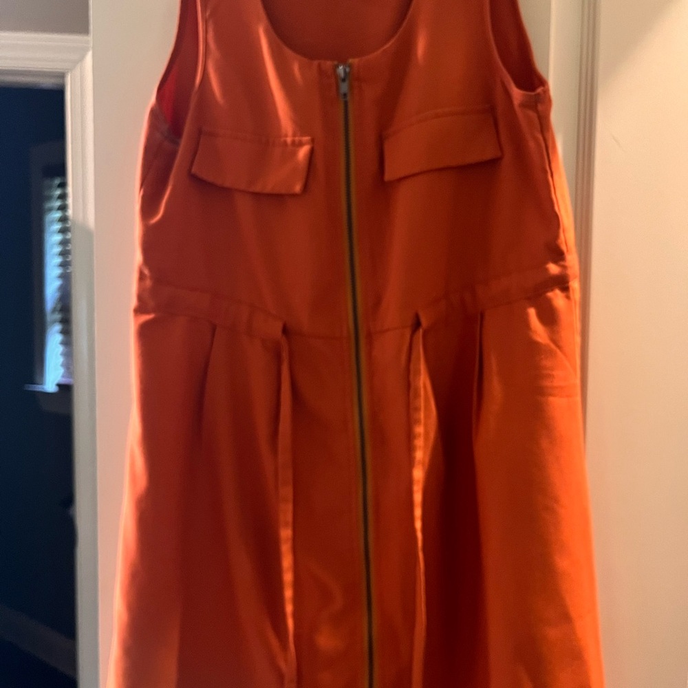 Orange Sleeveless Dress with Front Zipper